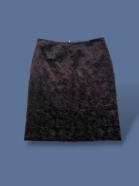 Marc Allan Vintage Black Velvet Raised Floral Pencil Skirt Lined Size 14